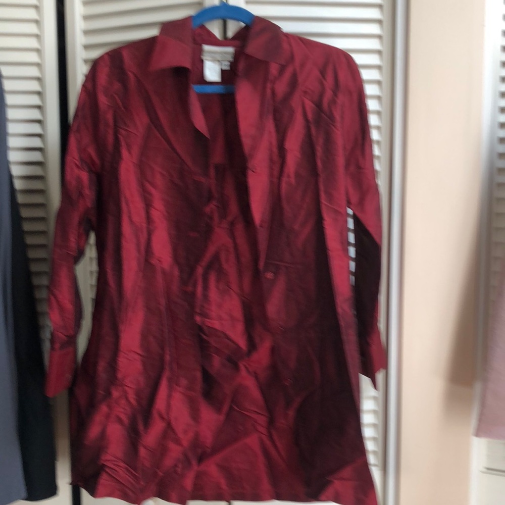 Coldwater Creek Burgundy silk blouse size petite small. Excellent condition